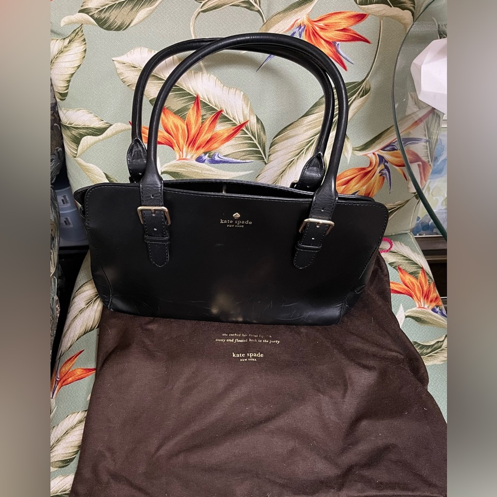 Kate Spade Black Gross Grain Leather Tote